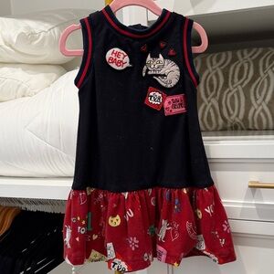 Dolce Gabbana Black and Red Kids Dress with Cat Design